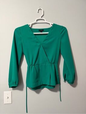 J. Crew Emerald Green Wrap Peplum Blouse
